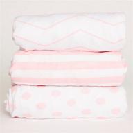 👶 nodnal co. pink pack n play playard mini crib fitted sheets set 3 pack - 100% jersey knit cotton | baby girl playpen sheets in pink/white chevron, polka dot, and stripe | portable and durable 160 gsm sheets logo