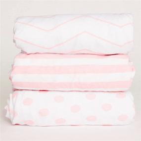 img 4 attached to 👶 NODNAL CO. Pink Pack n Play Playard Mini Crib Fitted Sheets Set 3 Pack - 100% Jersey Knit Cotton | Baby Girl Playpen Sheets in Pink/White Chevron, Polka Dot, and Stripe | Portable and Durable 160 GSM Sheets