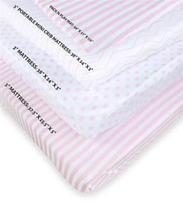 img 1 attached to 👶 NODNAL CO. Pink Pack n Play Playard Mini Crib Fitted Sheets Set 3 Pack - 100% Jersey Knit Cotton | Baby Girl Playpen Sheets in Pink/White Chevron, Polka Dot, and Stripe | Portable and Durable 160 GSM Sheets