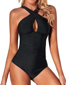 img 4 attached to 👙 Tempt Me Women's Front Cross Keyhole One Piece Swimsuit: Tummy Control & Backless Styling for Flawless Beach Looks