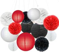 fascola 14-piece tissue paper pom pom flowers and paper lanterns: stunning party decorations! logo