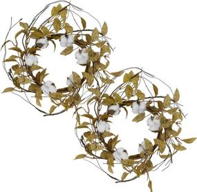 img 4 attached to 🌸 Premium 12 Inch Artificial Spring Cotton Wreath - Ideal Wall & Home Decoration (2 Pack)