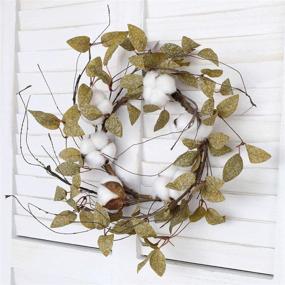 img 1 attached to 🌸 Premium 12 Inch Artificial Spring Cotton Wreath - Ideal Wall & Home Decoration (2 Pack)