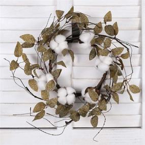 img 2 attached to 🌸 Premium 12 Inch Artificial Spring Cotton Wreath - Ideal Wall & Home Decoration (2 Pack)