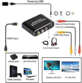 img 2 attached to 🔌 HDMI to RCA Converter, HDMI to AV 3RCA CVBS Composite Adapter with 3.5mm Audio Jack – Compatible with PAL/ NTSC, ideal for TV Stick, Roku, Chromecast, Apple TV, PC, Laptop, Xbox, HDTV, DVD, etc.