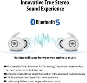 img 3 attached to 🎧 Беспроводные наушники Bluetooth 5.0, TWS стерео гарнитура с микрофоном, дополнительным басом, защитой от пота IPX5, низкой задержкой, мгновенным подключением, 15-часовым аккумулятором, зарядным кейсом, шумоподавлением, серебряным цветом.