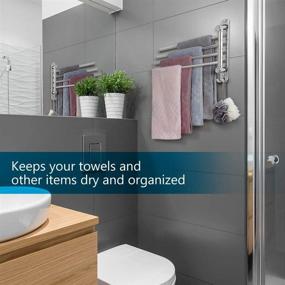 img 2 attached to Premium Swivel Towel Bar: Space Saving Stainless Steel 4-Arm Towel Hanger for Bathroom and Kitchen - JSVER Wall Mounted Towel Rack