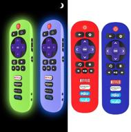 📺 4-pack silicone case for tcl roku tv rc280 remote - protective universal lightweight/shockproof replacement cover with lanyard (glow blue, glow green, red, blue) logo