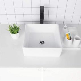 img 2 attached to 🚽 Logmey 15''x15'' Square Vessel Sink Topmount - Elegant White Porcelain Ceramic Art Basin for Bathroom Vanity - Above Counter Design