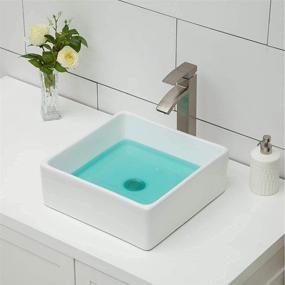 img 3 attached to 🚽 Logmey 15''x15'' Square Vessel Sink Topmount - Elegant White Porcelain Ceramic Art Basin for Bathroom Vanity - Above Counter Design