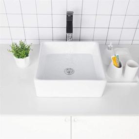 img 1 attached to 🚽 Logmey 15''x15'' Square Vessel Sink Topmount - Elegant White Porcelain Ceramic Art Basin for Bathroom Vanity - Above Counter Design