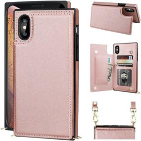 img 4 attached to 🌹 Stylish Rose Gold Bocasal Crossbody Wallet Case for iPhone Xr with Credit Card Holder, Kickstand, and Magnetic Closure - Shockproof PU Leather, Detachable Strap, Lanyard - 6.1 inch