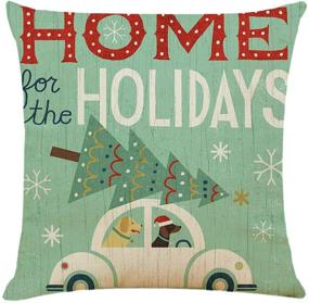 img 2 attached to 🎄 Acronde 4PCS 18"x18" Throw Pillow Covers - Christmas Decoration Cotton Linen Square Cushion Cover for Couch Sofa Home and Car (Christmas Decor-C): Festive Touch for Your Living Space