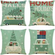 🎄 acronde 4pcs 18"x18" throw pillow covers - christmas decoration cotton linen square cushion cover for couch sofa home and car (christmas decor-c): festive touch for your living space logo