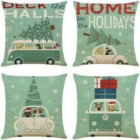 img 4 attached to 🎄 Acronde 4PCS 18"x18" Throw Pillow Covers - Christmas Decoration Cotton Linen Square Cushion Cover for Couch Sofa Home and Car (Christmas Decor-C): Festive Touch for Your Living Space