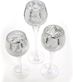 img 3 attached to Hosley Set of 3 Crackle Glass Tealight Holders - Color Options - 12 Inch, 10 Inch, 9 Inch (4-Metallic)