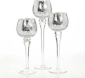 img 1 attached to Hosley Set of 3 Crackle Glass Tealight Holders - Color Options - 12 Inch, 10 Inch, 9 Inch (4-Metallic)