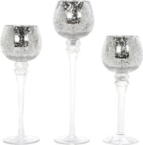img 4 attached to Hosley Set of 3 Crackle Glass Tealight Holders - Color Options - 12 Inch, 10 Inch, 9 Inch (4-Metallic)