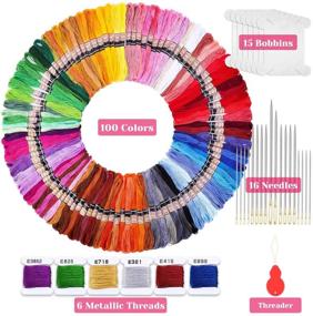 img 3 attached to Rainbow Embroidery Floss, Cridoz 106 Skeins Friendship Bracelet String Cross Stitch Threads Supplies with Embroidery Needles and Floss Bobbins