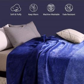 img 2 attached to Cozy and Warm Blue Flannel Fleece Bed Blanket - SUNVIOR Travel Blankets, Plush and Lightweight Sofa Throws, 60" x 80" Size