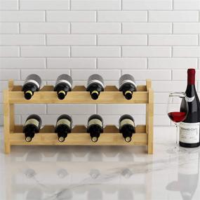 img 1 attached to 🍷 BAMEOS 8-Bottle Bamboo Wine Rack - Free Standing 2-Tier Countertop Cabinet Wine Holder with Storage Shelf - Ideal for Kitchen, Bar, Pantry, Wine Cellar, Basement - Compact Size (16.85 L x 9.25 W x 7 H)