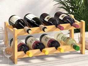 img 2 attached to 🍷 BAMEOS 8-Bottle Bamboo Wine Rack - Free Standing 2-Tier Countertop Cabinet Wine Holder with Storage Shelf - Ideal for Kitchen, Bar, Pantry, Wine Cellar, Basement - Compact Size (16.85 L x 9.25 W x 7 H)