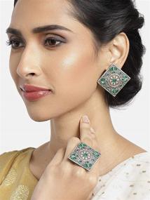 img 3 attached to 💍 Aheli Oxidized Stud Earrings and Matching Finger Rings Set - Tribal Boho Bollywood Indian Ethnic Wear Fashion Jewelry for Women