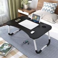 🛏️ черный складной столик для ноутбука wokie с подстаканником - портативная подставка для обеда, чтения книг, работы и просмотра фильмов в постели, на диване или софе. логотип