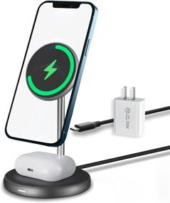 img 4 attached to 🔌 ROBOQi 2-in-1 Mag-Safe Wireless Charger Stand Dock for iPhone 12/12 Mini/12 Pro/12 Pro Max, AirPods Pro/2 with Magnetic Charging Station