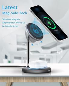 img 3 attached to 🔌 ROBOQi 2-in-1 Mag-Safe Wireless Charger Stand Dock for iPhone 12/12 Mini/12 Pro/12 Pro Max, AirPods Pro/2 with Magnetic Charging Station