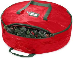 img 4 attached to 🎄 ZOBER Christmas Wreath Storage Bag - Water-Resistant Fabric, Dual Zippered Bag - Ideal for Artificial Christmas Wreaths, 2 Canvas Handles - 24 Inch, Red