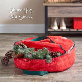 img 3 attached to 🎄 ZOBER Christmas Wreath Storage Bag - Water-Resistant Fabric, Dual Zippered Bag - Ideal for Artificial Christmas Wreaths, 2 Canvas Handles - 24 Inch, Red