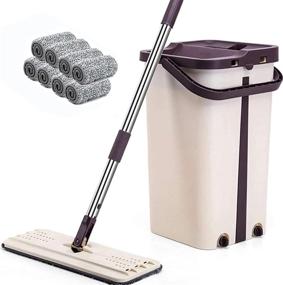 img 4 attached to 8 Reusable Mop Pads | Self-Wash Flat Floor Mop & Bucket Set | Separates Dirty & Clean Water | Hands-Free Home Floor Cleaning