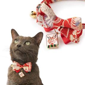 img 4 attached to 🐱 Necoichi Kabuki Bow Tie Cat Collar with Charm – Elevate Your Feline's Style