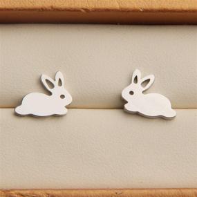 img 1 attached to 🐰 Minimalist Rabbit Stud Earrings - Small Bunny-shaped Animal Ear Studs