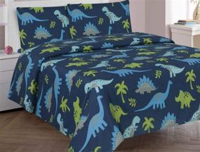 img 1 attached to 🦕 Explore Dinosaur-Themed Golden Linens: 4-Piece Full Size Modern Printed Kids Sheets Bed Cover with Pillow Cases