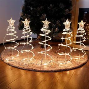 img 4 attached to Twinkle Star 5 Pack LED Lighted Spiral Christmas Tree Decor with 125 Clear Incandescent Lights on White Wire, 18 Inch Tall Xmas Trees Perfect for Indoor or Outdoor Festive Holiday Decoration