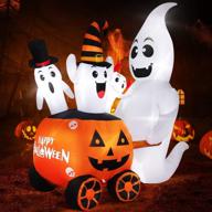 👻 outdoor halloween inflatables decorations - 6ft blow up pumpkin ghost decoration with led lights, perfect for yard, lawn, garden, indoor decor - ghost pushing pumpkin cart w/ happy halloween design logo
