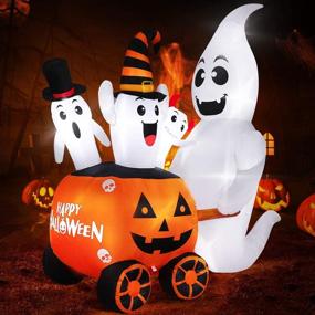 img 4 attached to 👻 Outdoor Halloween Inflatables Decorations - 6FT Blow Up Pumpkin Ghost Decoration with LED Lights, Perfect for Yard, Lawn, Garden, Indoor Decor - Ghost Pushing Pumpkin Cart w/ Happy Halloween Design