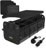 🚗 black car trunk organizer with foldable cover - heavy duty & collapsible storage box for auto, suv, and trunk - 6 compartments with adjustable divider logo