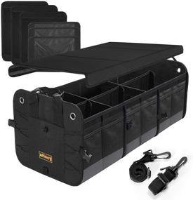 img 4 attached to 🚗 Black Car Trunk Organizer with Foldable Cover - Heavy Duty & Collapsible Storage Box for Auto, SUV, and Trunk - 6 Compartments with Adjustable Divider