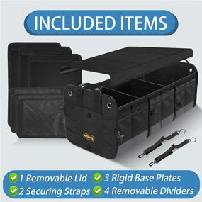 img 1 attached to 🚗 Black Car Trunk Organizer with Foldable Cover - Heavy Duty & Collapsible Storage Box for Auto, SUV, and Trunk - 6 Compartments with Adjustable Divider