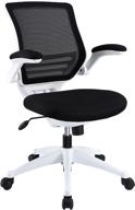 premium modway edge office chair: mesh back & seat, flip-up arms, sleek white base, black design logo