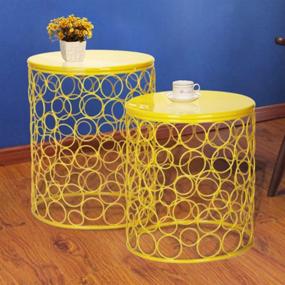 img 3 attached to 🔘 Joveco Yellow Bubble Circle Metal Nesting Table: Stylish Stool, Side, End, Coffee & Sofa Table with Wired Round Iron Structure