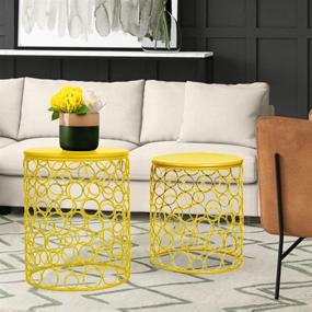 img 1 attached to 🔘 Joveco Yellow Bubble Circle Metal Nesting Table: Stylish Stool, Side, End, Coffee & Sofa Table with Wired Round Iron Structure