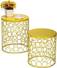 img 4 attached to 🔘 Joveco Yellow Bubble Circle Metal Nesting Table: Stylish Stool, Side, End, Coffee & Sofa Table with Wired Round Iron Structure