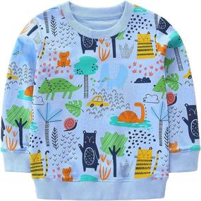 img 4 attached to Little Boys Dinosaur Sweatshirt | Cotton Crewneck 🦖 Long Sleeve Pullover Tops for Toddler Kids 1-7T | BTGIXSF