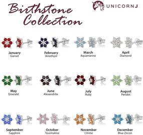 img 3 attached to UNICORNJ Sterling Silver 925 Simulated Birthstone Flower Post Stud Earrings for Girls - 6 Petal Design