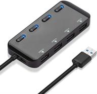 🖥️ black usb splitter hub 3.0 - 4 port non-slip data hub with smart charging, individual on/off blue led switches, ideal for mouse, keyboard, pc, usb flash, mobile hdd logo