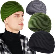 🧢 men's 3-pack of wool fisherman beanies: short knit watch cap, cuffed trawler hats logo